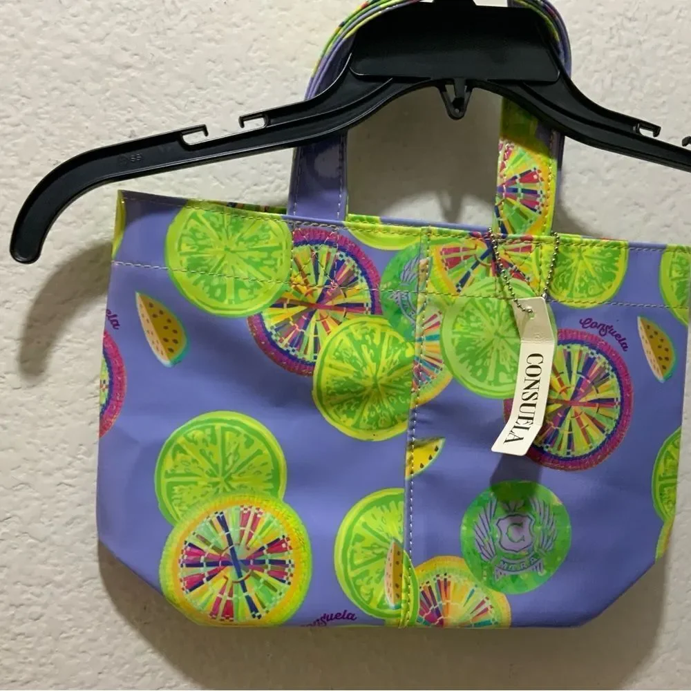 Consuela Grab N Go Small Tote Lunch Bag Purple With Limes NWT